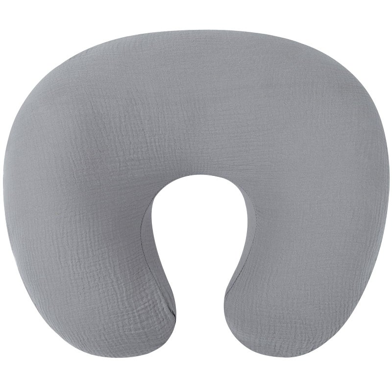 Onacosht Muslin Nursing Pillow Cover Soft 100% Cotton Feeding Pillow Slipcover Fits Standard Infant Nursing Pillow for Baby Boy and Girl, Grey - Image 1